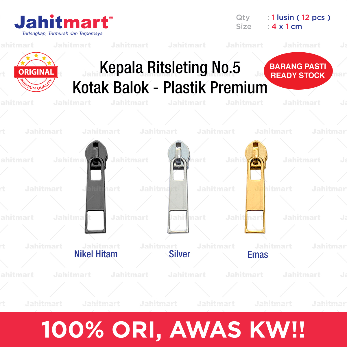 Kepala-Ritsleting-No.5-Kotak-Balok-Plastik-Premium
