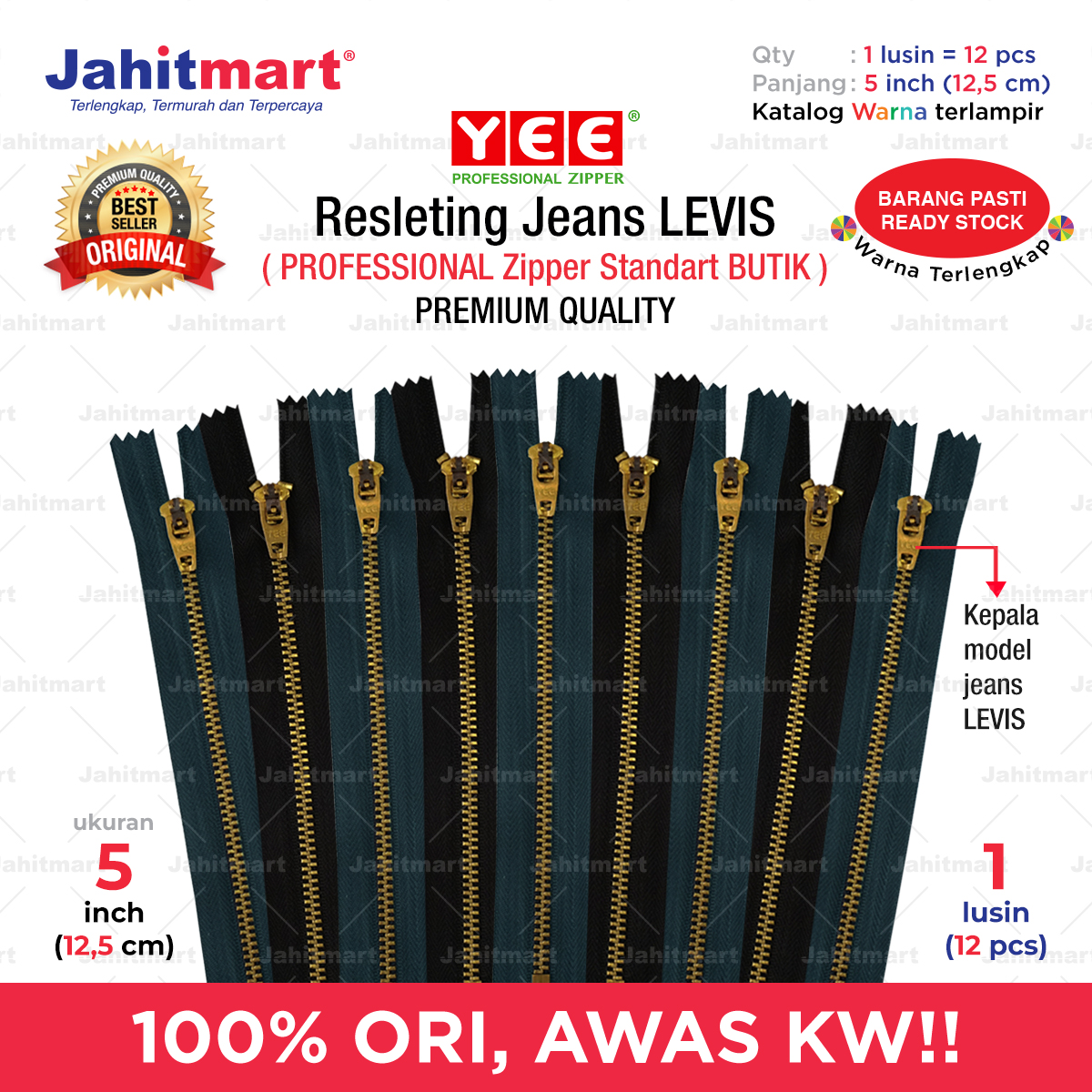 Resleting-Jeans-Levis-YGM-45-1-lusin-5-inch-125-cm-Foto-1